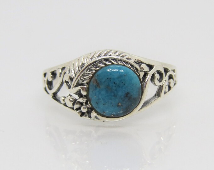 Vintage Sterling Silver Turquoise Leaf Filigree Ring Size 6.75