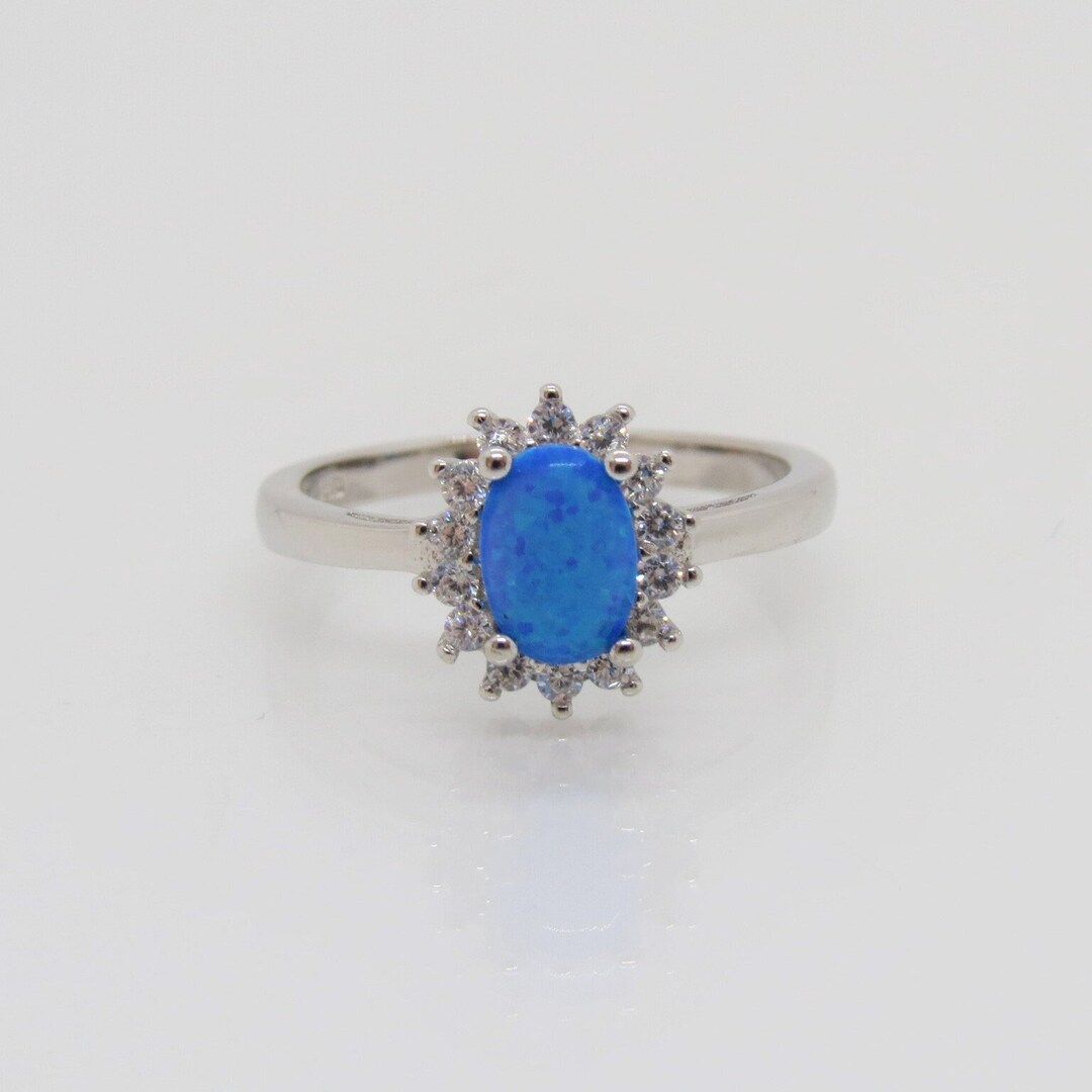 Vintage Sterling Silver Blue Opal & White Topaz Ring Size 7 - Etsy