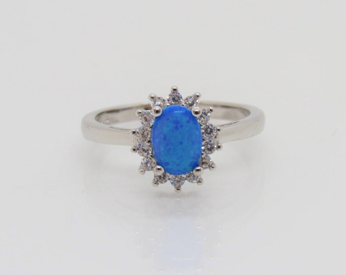 Vintage Sterling Silver Blue Opal & White Topaz Ring Size 7