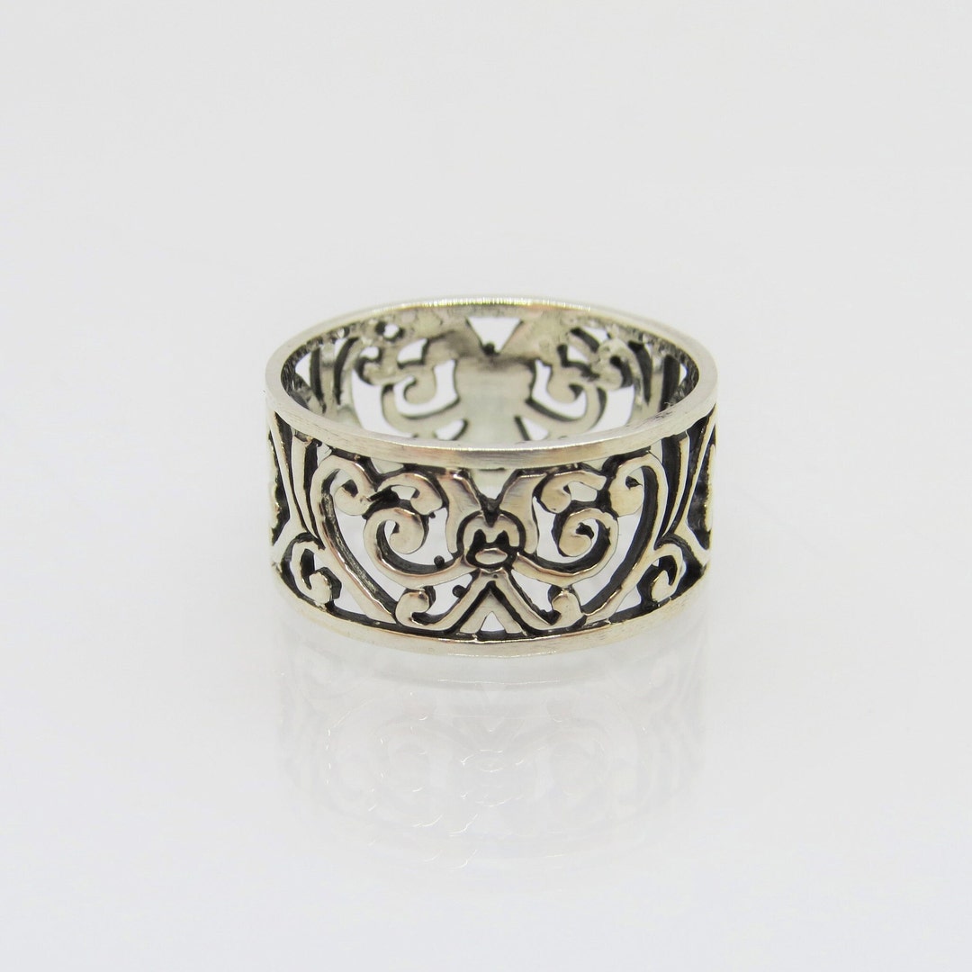 Vintage Sterling Silver Heart Filigree Band Ring Size 8 - Etsy