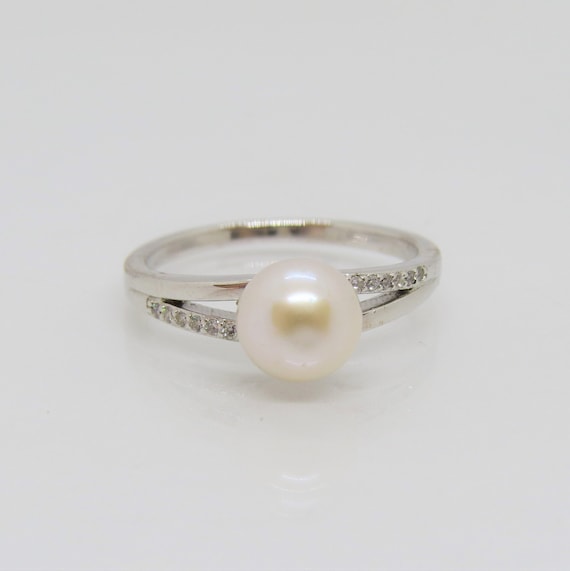 Vintage Sterling Silver White Pearl & White Topaz… - image 1
