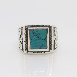Vintage Sterling Silver Thunderbird Natural Turquoise Men&#39;s Ring Size 12