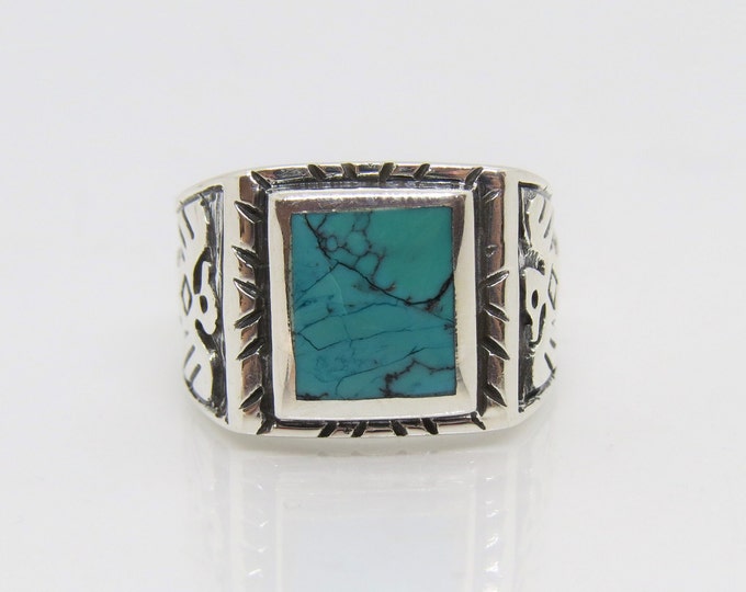 Vintage Sterling Silver Thunderbird Natural Turquoise Men's Ring Size 12