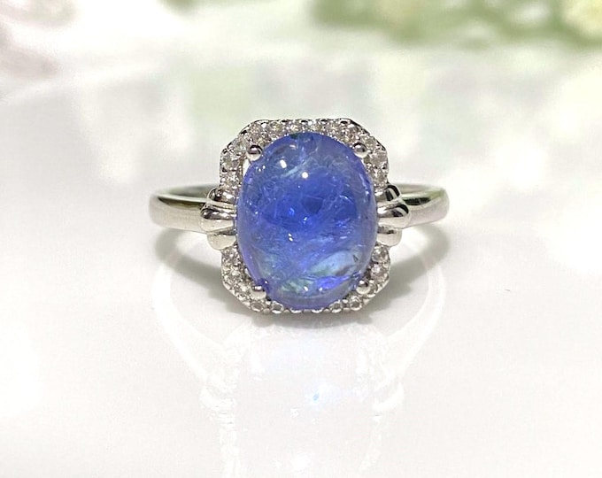 Vintage Sterling Silver 3.85ct Natural Tanzanite & White Topaz Ring Size 8.75