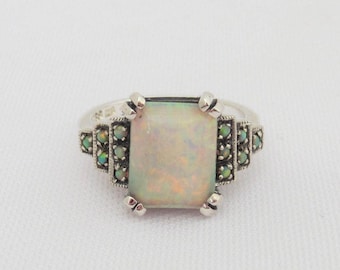 Vintage Sterling Silver White Opal Engagement Ring Size 9