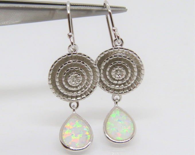 Vintage Sterling Silver White Opal Spiral Dangle Earrings