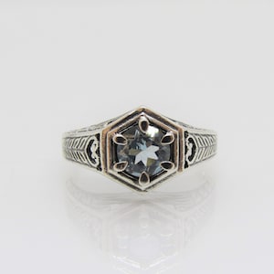 Vintage Sterling Silver Aquamarine Carved Dome Ring Size 9