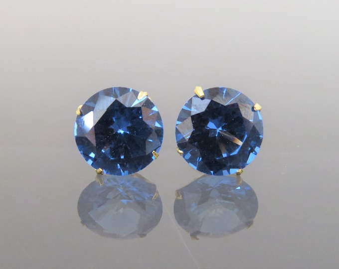 Vintage 18K Solid Yellow Gold 7.74ct Round cut Blue Spinel Stud Earrings 10MM