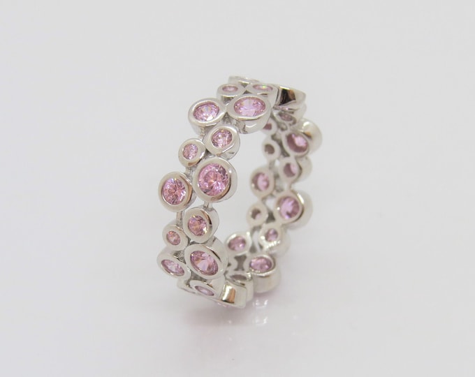 Sterling Silver Pink Sapphire Wedding Band Ring Size 7