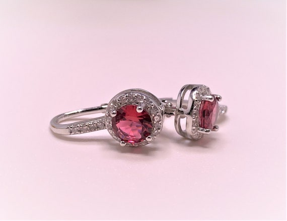 Vintage Sterling Silver Ruby & White Topaz Earrin… - image 4