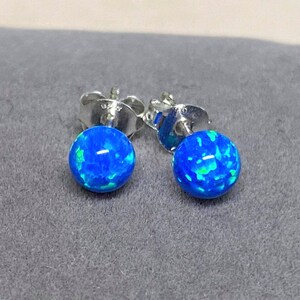 Vintage Sterling Silver Blue Opal Ball Stud Earrings 5MM