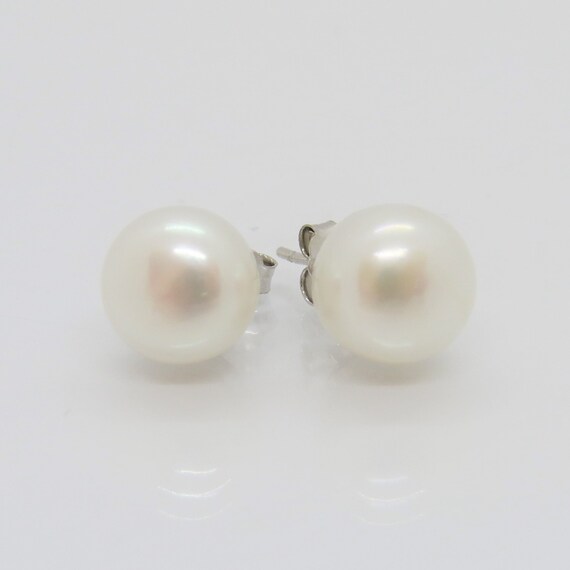 Vintage Sterling Silver White Pearl Stud Earrings… - image 2