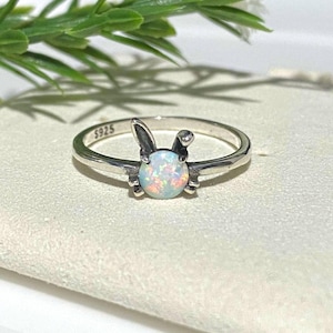 Sterling Silver White Opal Bunny Ring.