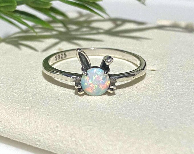 Sterling Silver White Opal Bunny Ring.