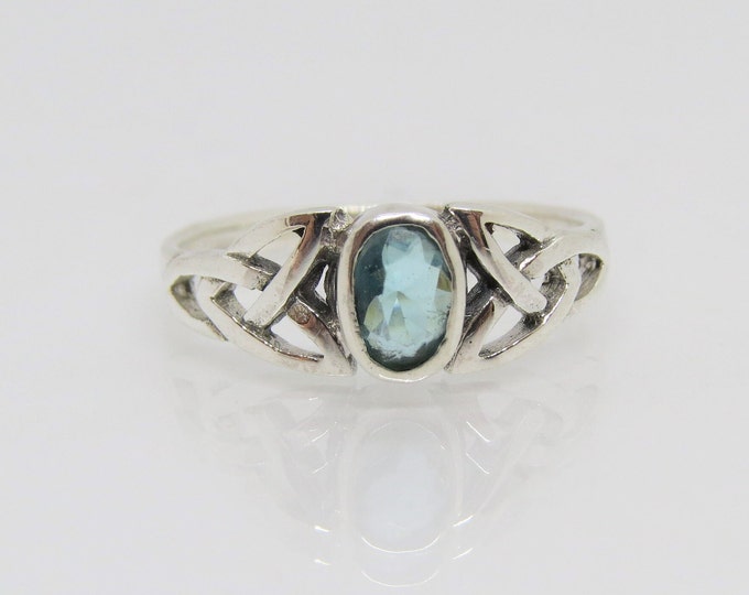 Vintage Celtic Sterling Silver Aquamarine Ring Size 7