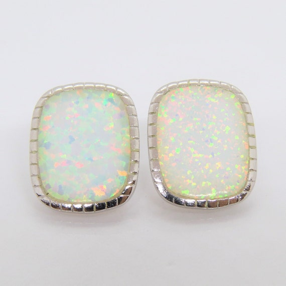 Vintage Sterling Silver White Opal Earrings