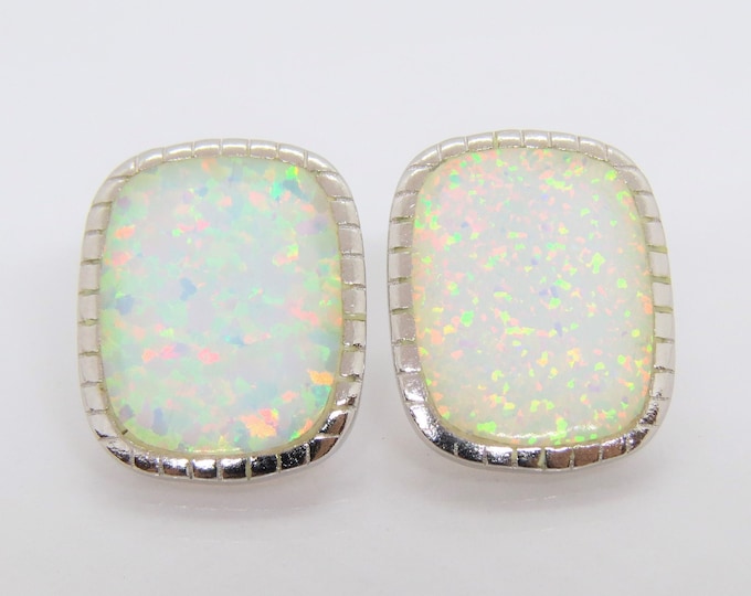 Vintage Sterling Silver White Opal Earrings