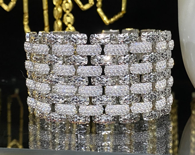 Vintage 18K 750 Solid White Gold White Topaz Link Bracelet 6 3/4''