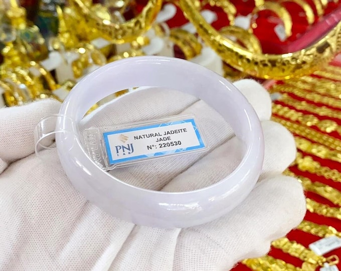 Translucent Natural Lavender, White Jadeite Jade Vintage Bangle Bracelet 59.6MM