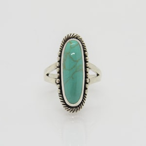 Vintage Sterling Silver Turquoise Long Ring Size 9