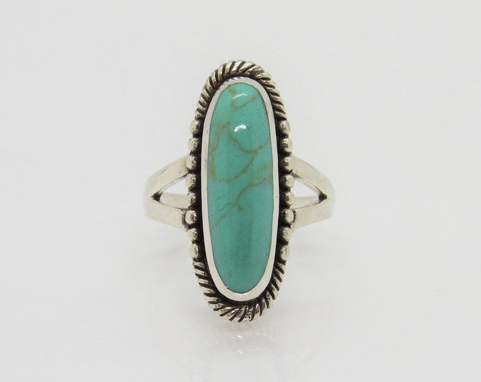 Vintage Sterling Silver Turquoise Long Ring Size 9