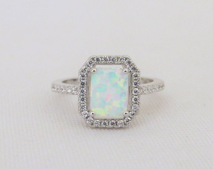 Vintage Sterling Silver Fire Opal & White Topaz Ring Size 6