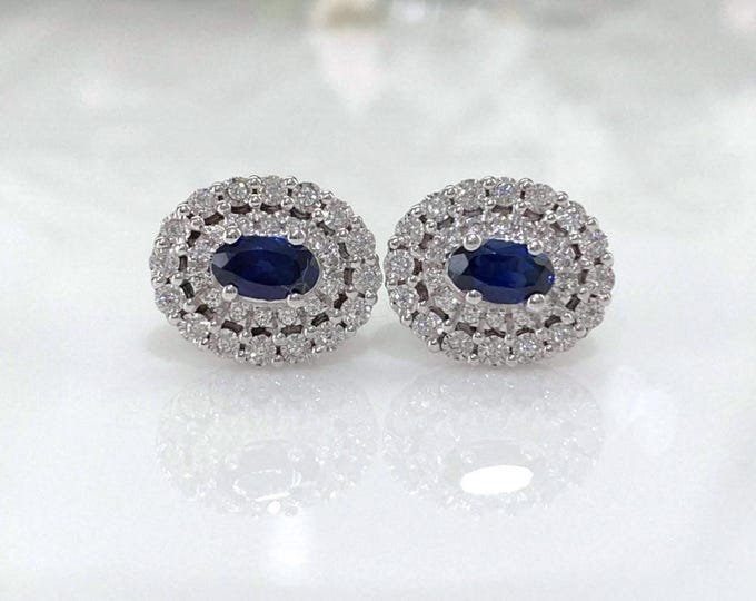 Vintage Sterling Silver Blue Sapphire & White Topaz Earrings.