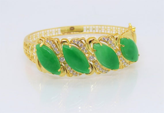 Vintage 18K Solid Gold Translucent Green Jadeite … - image 4