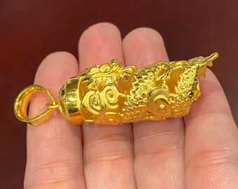 999 Pure 24k Gold 3D Dragon Vintage Pendant - Etsy