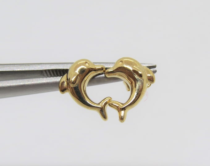 Vintage 14K Solid Yellow Gold Dolphin Stud Earrings