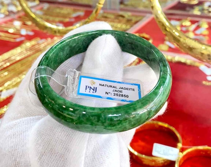 Vintage Translucent Natural Dark Green, Black Jadeite Jade Bangle Bracelet 58.4MM