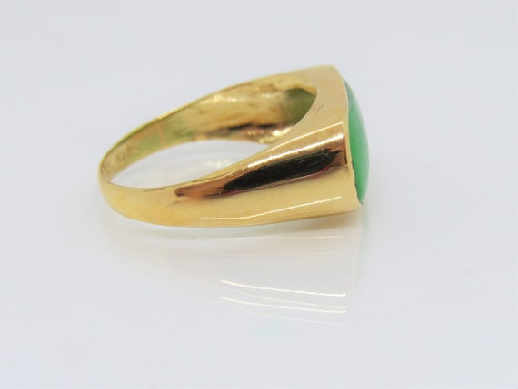 18K Solid Yellow Gold Green Jadeite Jade Saddle V… - image 4