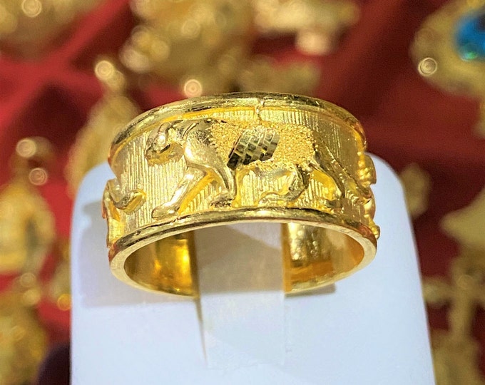 Vintage 24K 980 Solid Gold Leopard Heavy Gold Band Ring Size 9.