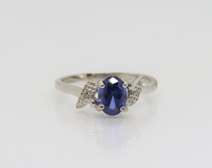 Vintage Sterling Silver Tanzanite & Diamond Ring Size 7