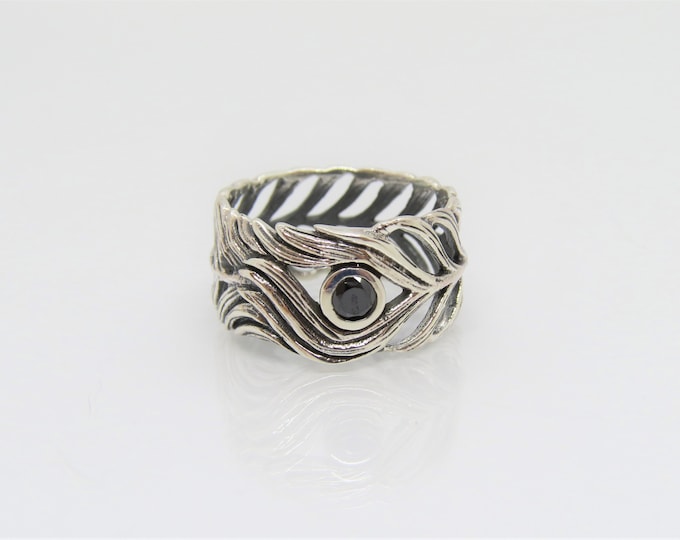 Vintage Sterling Silver Black Sapphire Eye Band Ring Size 7
