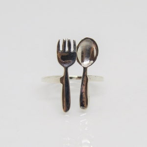 Vintage Sterling Silver Fork & Spoon Adjustable Ring Size 7