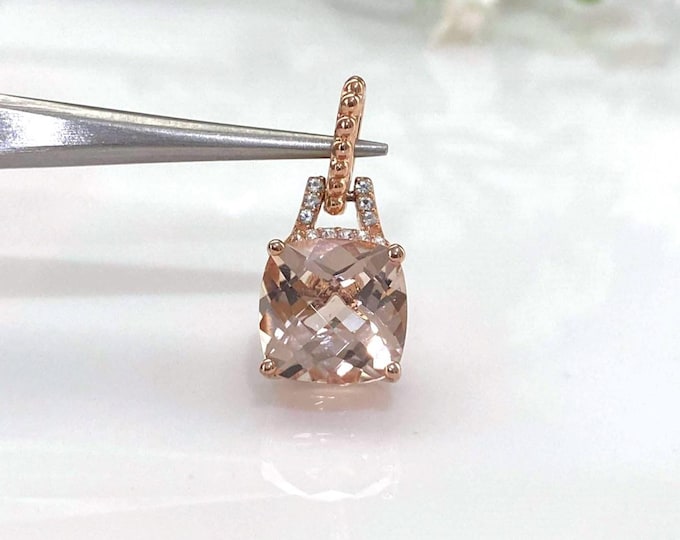 Vintage Rose Gold Plate Sterling Silver 2.75ct Morganite & White Topaz Pendant.