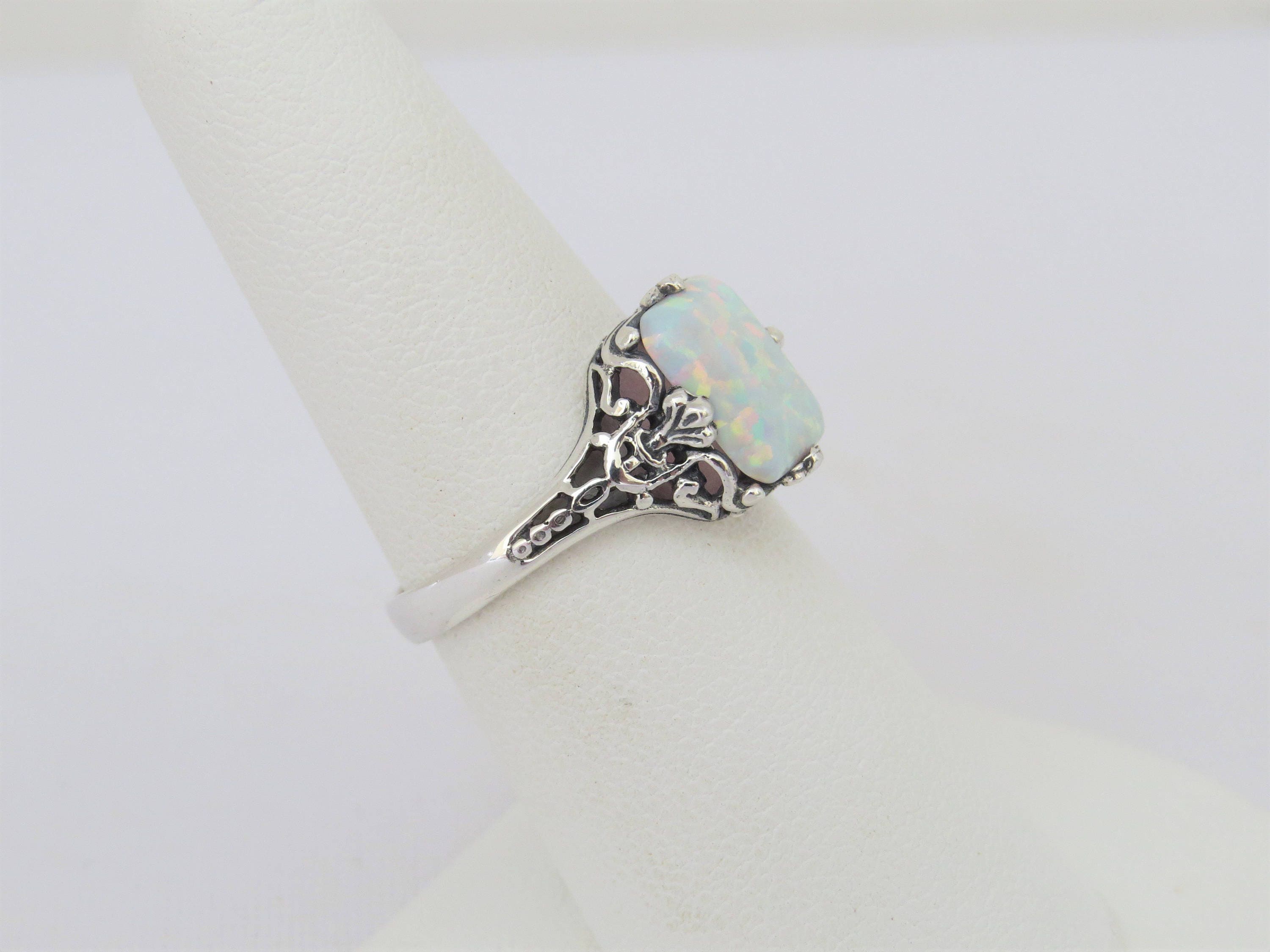 Vintage Sterling Silver White Opal Filigree Ring Size 9 | Etsy