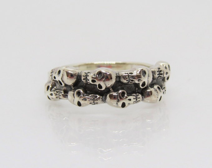 Vintage Sterling Silver Skulls Ring Size 7