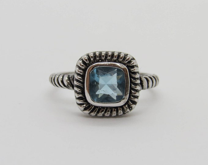 Vintage Sterling Silver Aquamarine Square Dome Ring Size 7