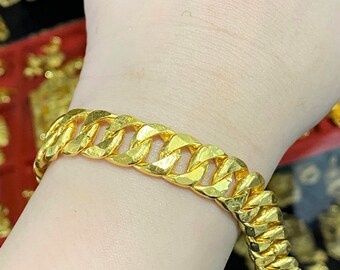 24k Solid Gold Snake Cuban Link Bracelet - Vincenzo Collection