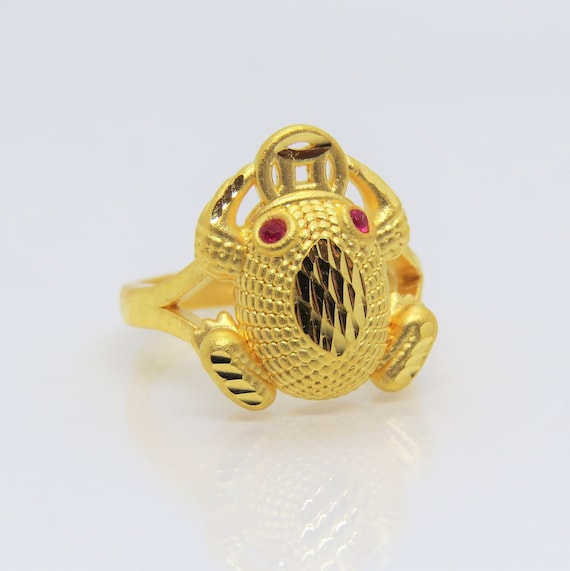 24K 9999 Pure Gold Ruby Frog Ring Size 7.5 - image 5