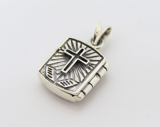 Vintage Sterling Silver Holly Bible Cross Pendant
