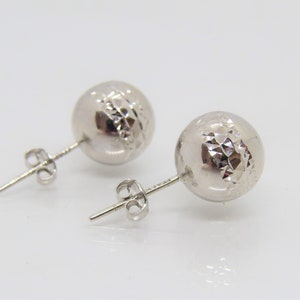 14K White Gold Studs Diamond Cut Flat Back Ball Stud Earrings
