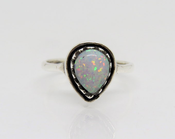 Vintage Sterling Silver Pear cut White Opal Ring Size 7