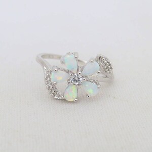 Vintage Sterling Silver White Opal & White Topaz Flower Ring Size 10