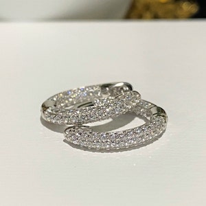 Vintage Sterling Silver White Sapphire Hoop Earrings.