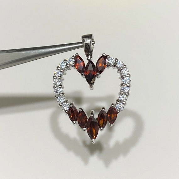 Vintage Sterling Silver Garnet & White Topaz Hear… - image 3