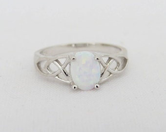 Vintage Celtic Sterling Silver White Opal Ring Size 6