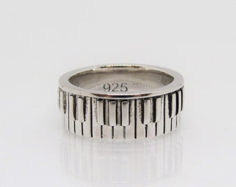 Sterling Silver Piano Keys Heavy Band Ring.